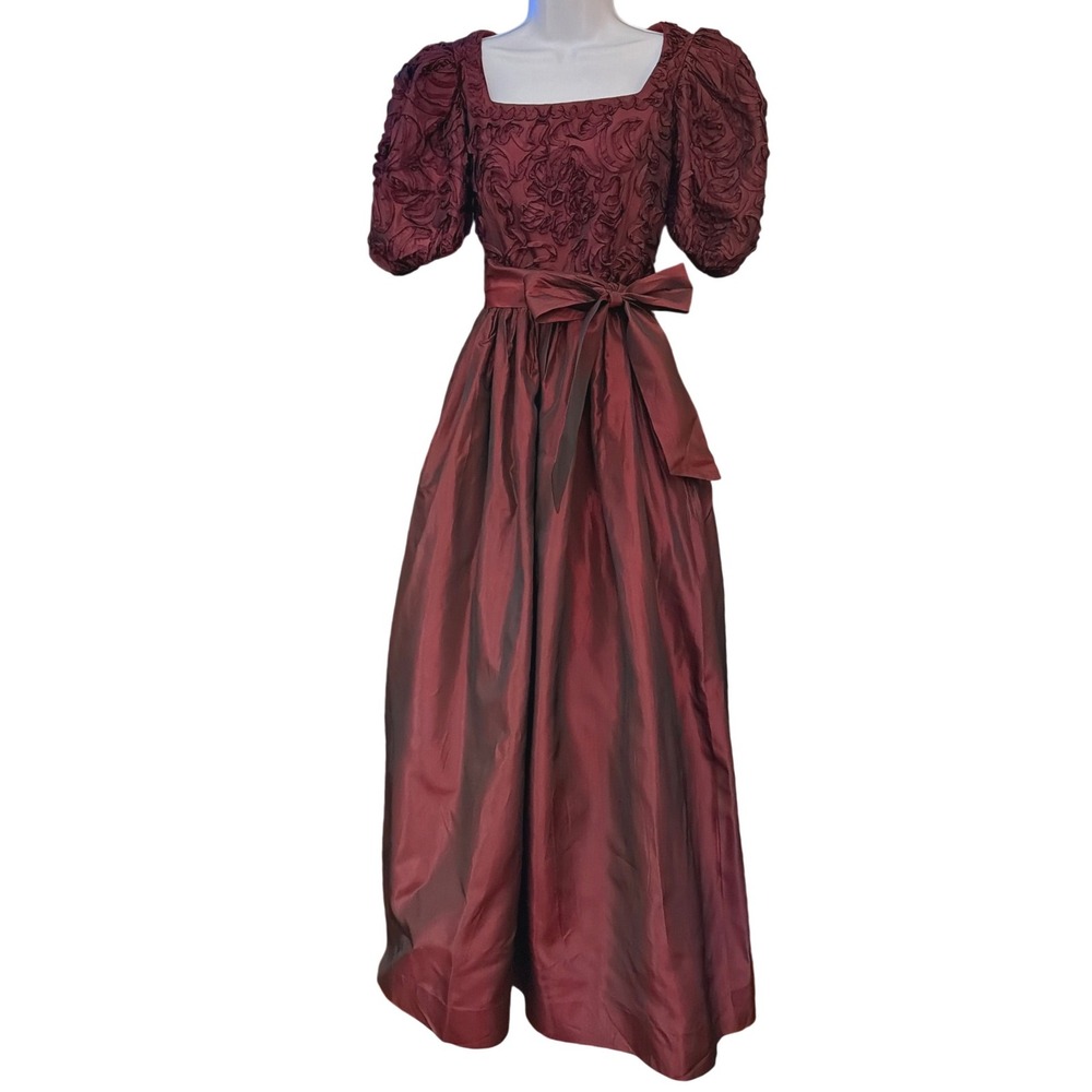 Vintage Morton Myles Dress Gown Rosette Taffeta Regencycore 80s Romantic Prom
